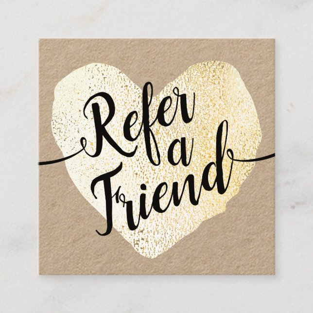 Guld Heart Script Calligraphy Referral Kraft (Framsida)