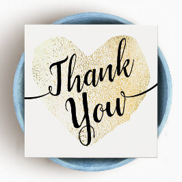 Guld Heart Script Calligraphy Tack Fyrkantigt Visitkort