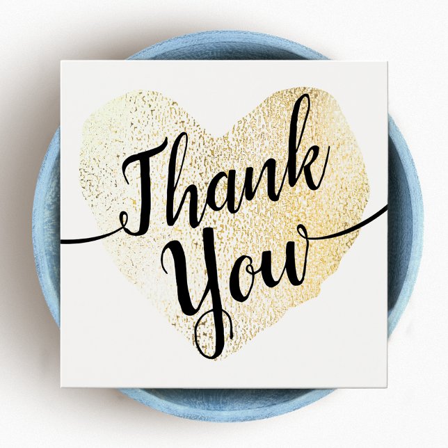 Guld Heart Script Calligraphy Tack Fyrkantigt Visitkort (Skapare uppladdad)