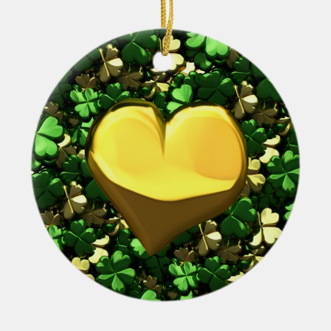 Guld Heart Shamrocks Julgransprydnad Keramik (Framsidan)