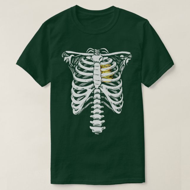 Guld Heart Skeleton Rib Cage Kärlek Heart of Guld  T Shirt (Design framsida)
