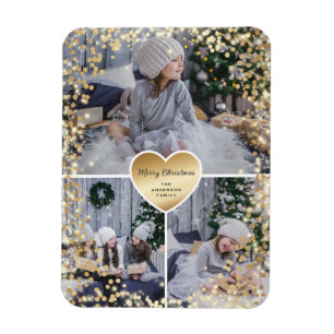 Guld Heart Sparkly Photo God jul Magnet