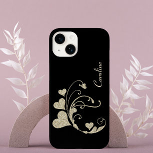 Guld Heart Swirl Faux Glitter på Black
