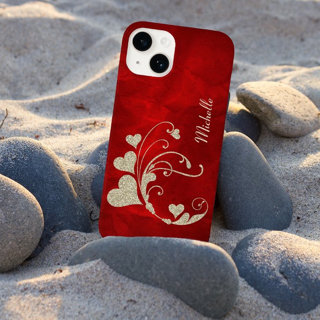 Guld Heart Swirl Faux Glitter på Red (Skapare uppladdad)