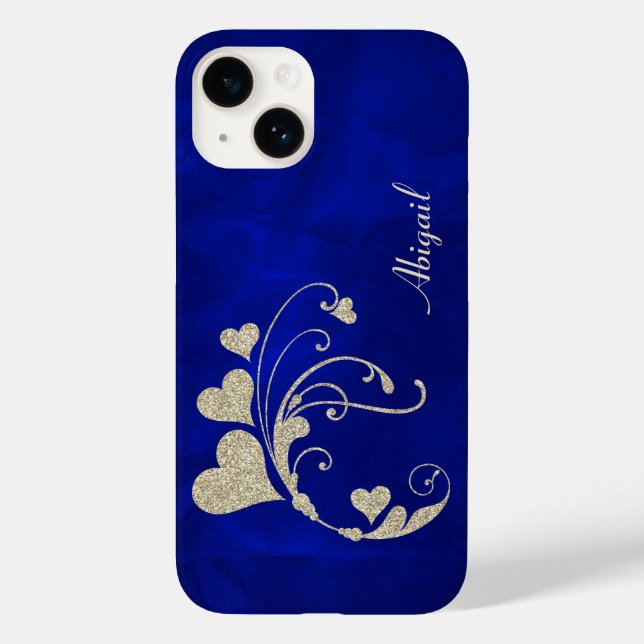 Guld Heart Swirl Faux Glitter på Royal Blue (Baksida)