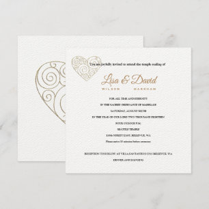 Guld Heart Temple Bröllop & Reception Inbjudan