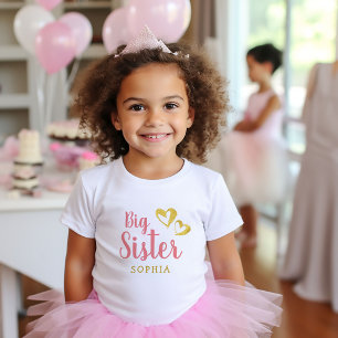 Guld Hearts Big Sister Namn Monogram Småbarn T-shi T Shirt