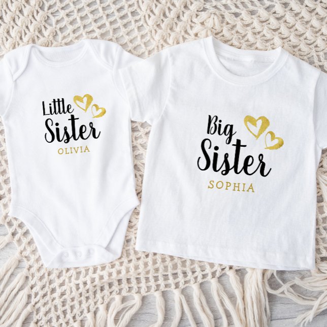 Guld Hearts Big Sister Namn Monogram T Shirt (Skapare uppladdad)