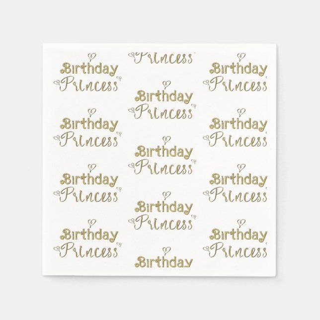 Guld Hearts Birthday Princess Party Pappersservett (Framsidan)
