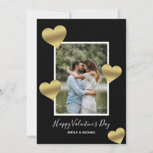 Guld Hearts Black Lycklig Valentine's Photo Julkort
