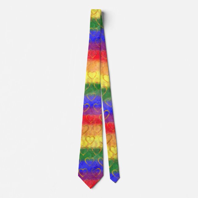 Guld Hearts, Bright Rainbow Gay pride Flagga Färg Slips (Framsida)