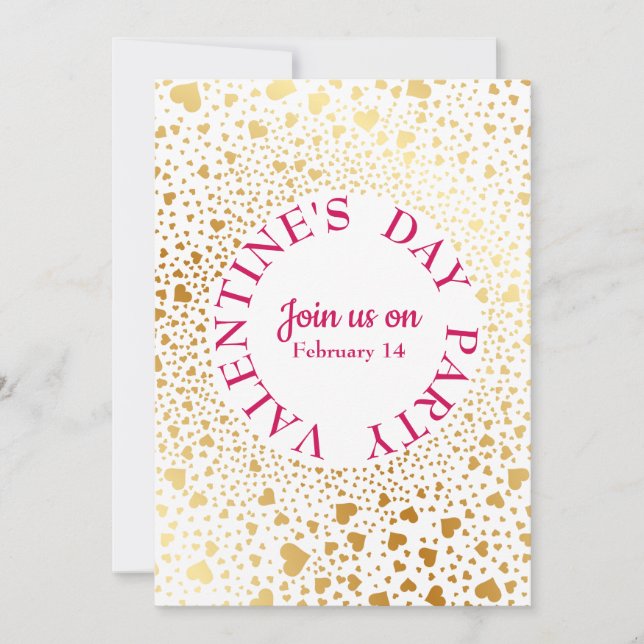 Guld Hearts cirkulerade 2 Modern Valentine Party Inbjudningar (Framsida)