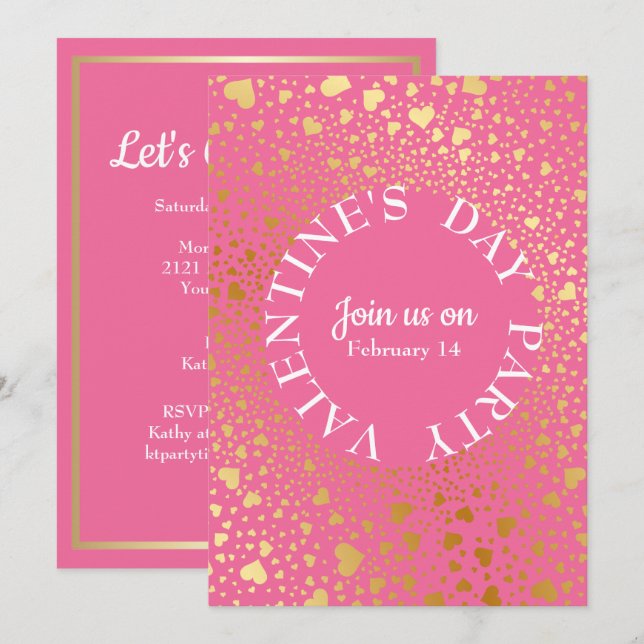 Guld Hearts cirkulerade Modern Valentine Party Inbjudningar (Fram/baksida)