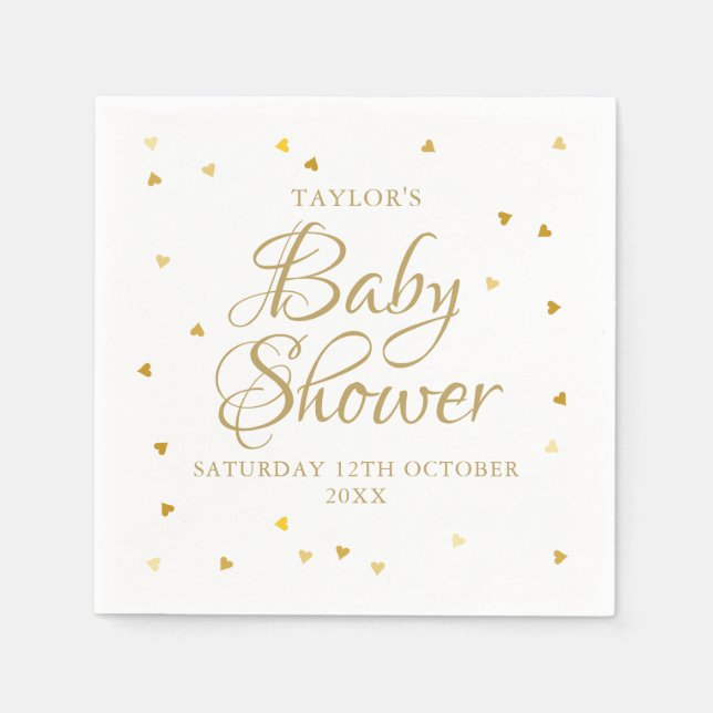 Guld Hearts Confetti Baby Shower / Sprinkle Pappersservett (Framsidan)