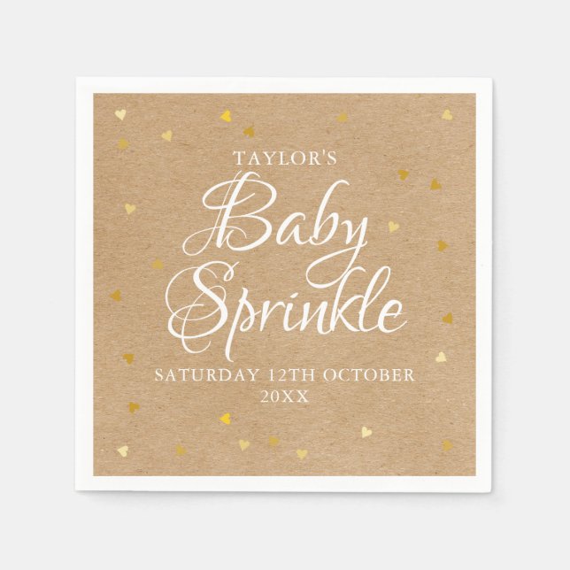 Guld Hearts Confetti Baby Sprinkle / Shower Rustic Pappersservett (Framsidan)
