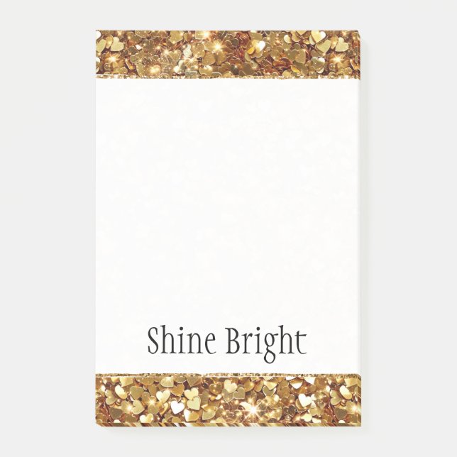Guld Hearts Confetti Glam Post-it Block (Framsida)