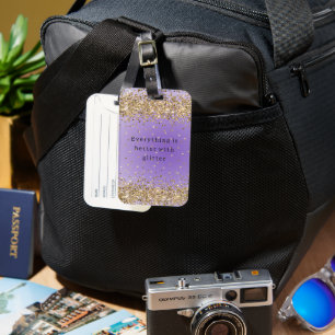 Guld Hearts Gnistra Lila Glitter citat Bagagebricka