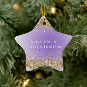 Guld Hearts Gnistra Lila Glitter citat Julgransprydnad Keramik