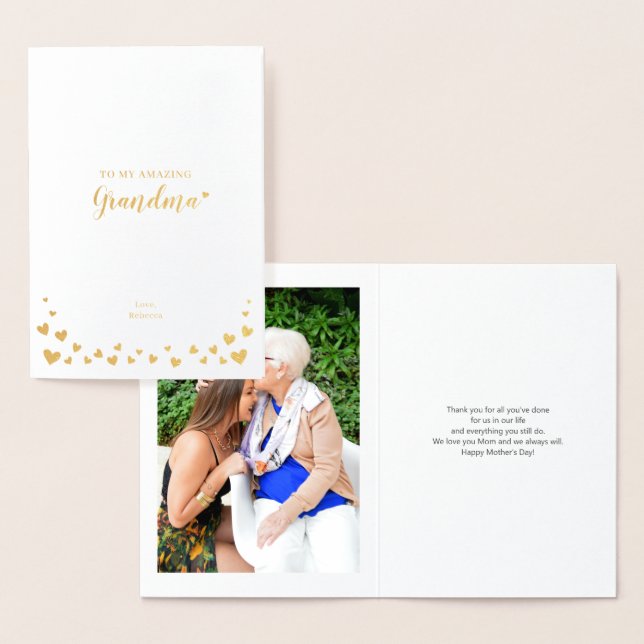 Guld Hearts | Grandma Mors dag Photo Foil Card Folierat Kort (Display)