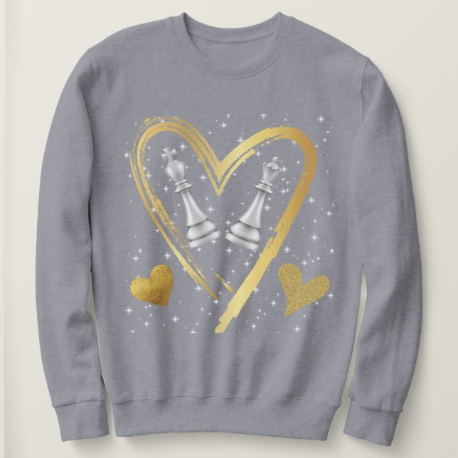 Guld Hearts Kung och Queen Chess Delarare | T Shirt (Design framsida)