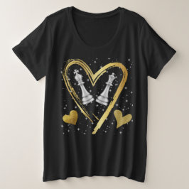 Guld Hearts Kung och Queen Chess Delarare | T Shirt