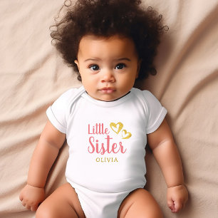 Guld Hearts Little Sister Namn Monogram Baby Bodys T Shirt