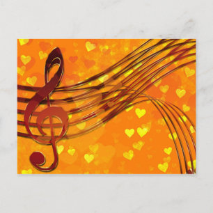 Guld Hearts med en metallisk Treble Clef och Music Vykort
