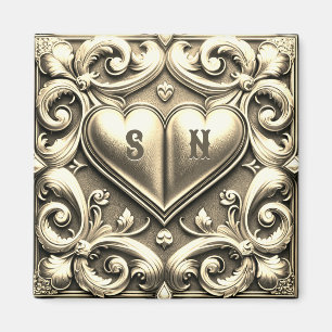 Guld Hearts Monogram Heart Magnet
