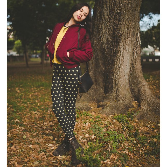 Guld Hearts Mönster Black Mode Travel Workout Leggings (Gold Hearts Pattern Black Fashion Travel Workout Leggings)