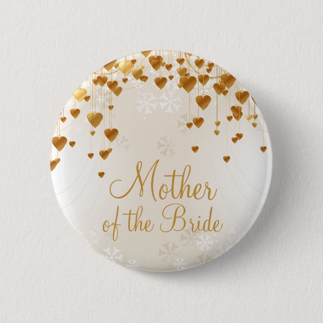 Guld Hearts och Snöflingor Budens mamma Knapp (Framsida)