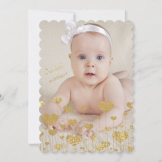 Guld Hearts Photo Birth Notice Meddelande