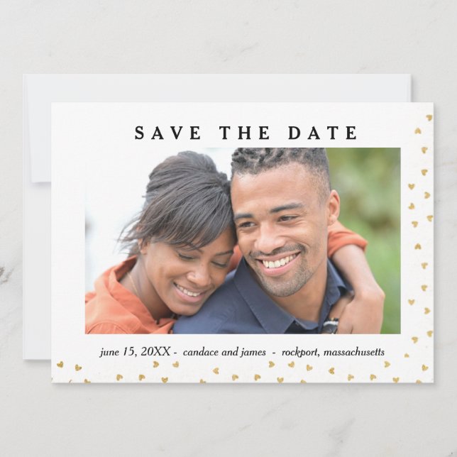 Guld Hearts Photo Save Date Card (Framsida)