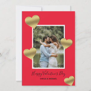 Guld Hearts Red Lycklig Valentines foto Julkort