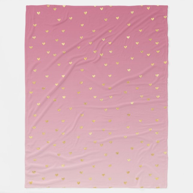 Guld Hearts Rosa Ombre Fleecefilt (Framsidan)