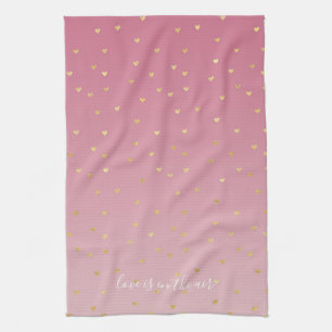 Guld Hearts Rosa Ombre Kärlek ligger i luft Kökshandduk