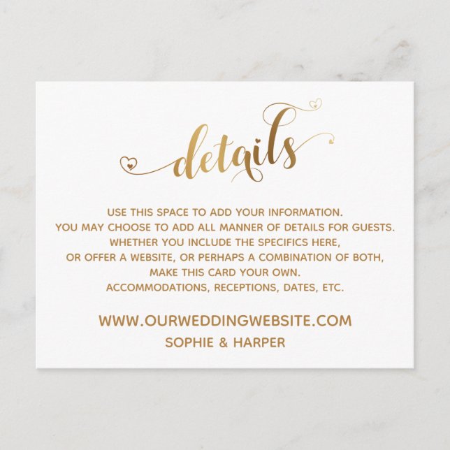 Guld Hearts-skript, Diamonds Information om vitt Vykort (Framsida)