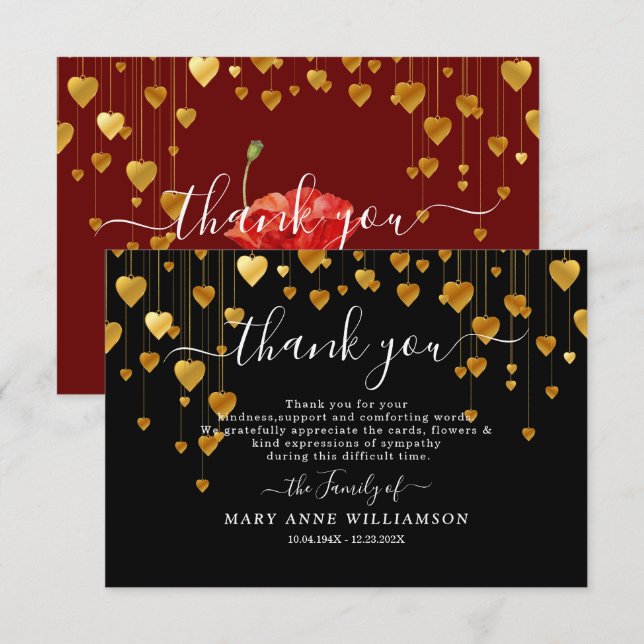 Guld Hearts skript Funeral Tackeral You Card Tack Kort (Fram/baksida)