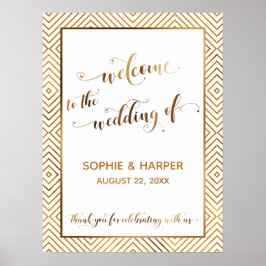 Guld Hearts Välkommen till Bröllop Typograftecken Poster