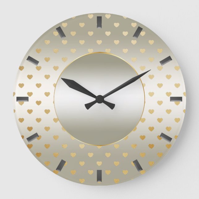 Guld Hearts Wall Clock Stor Klocka (Framsida)