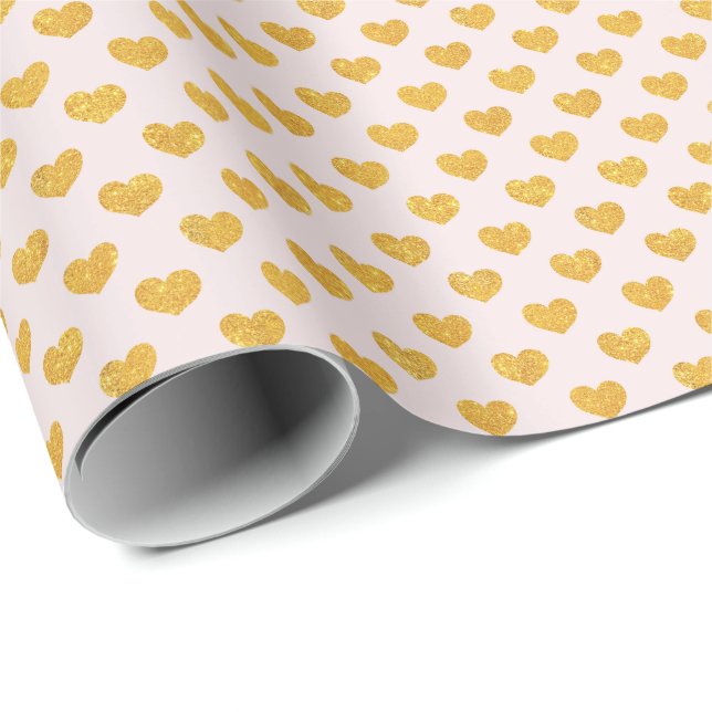 Guld Hearts Wrapping Papper Presentpapper (Rullad Hörn)