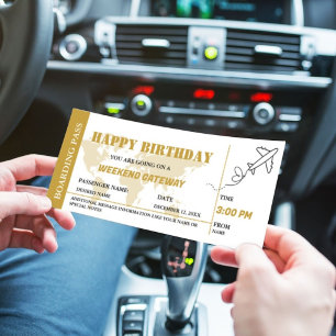 Guld Helg Getaway Birthday Boarding-pass Biljett Inbjudningar