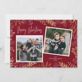 Guld Helgdag Botanicals på Red 2 Photo jul Julkort