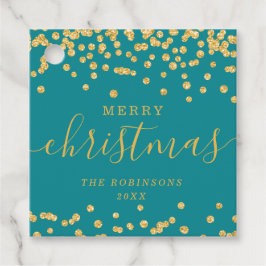 Guld Helgdag jul Glitter Confetti Teal Gåvor Etiketter