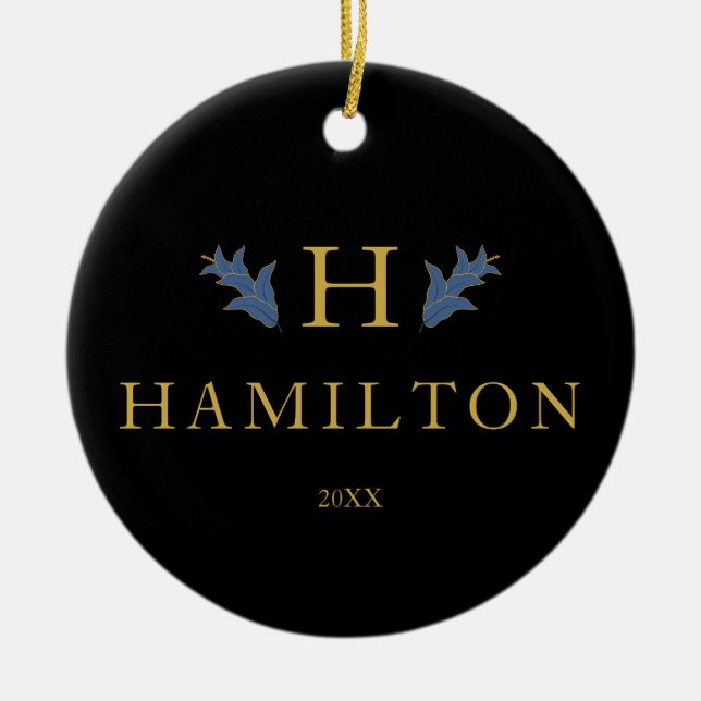 Guld Helgdag Monogram Newlyed Photo Ornament (Framsidan)