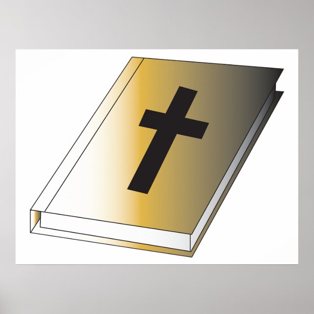 Guld Helig Bibel med Svart Kors Religiös Poster (Framsidan)