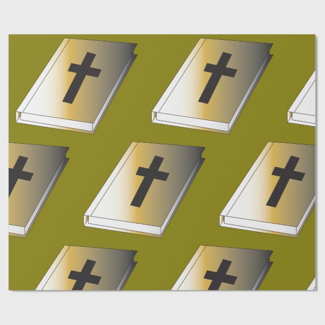 Guld Helig Bibel med Svart Kors Religiös Presentpapper (Platt)