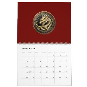 Guld Helig Östlig Drak Medaljong Kalender