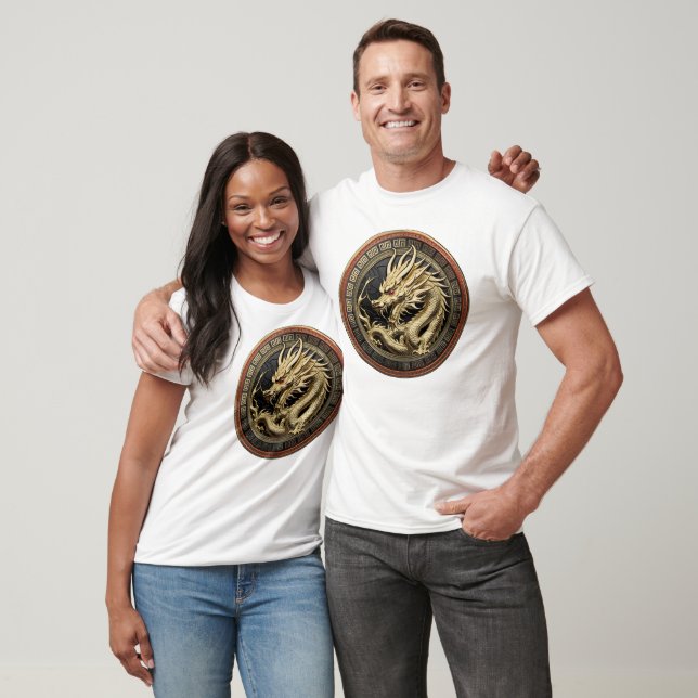 Guld Helig Östlig Drakmedaljong T Shirt (Unisex)