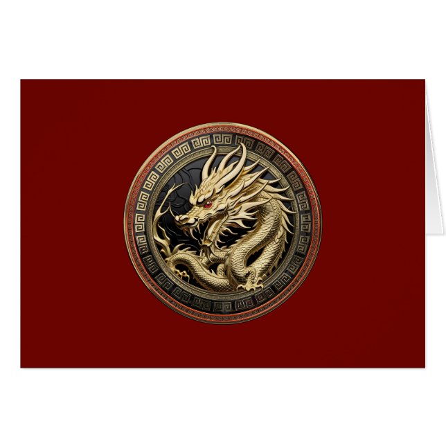 Guld Helig Östra Dragon Medallion Red Velvet Hälsningskort (Framsidan Horizontal)