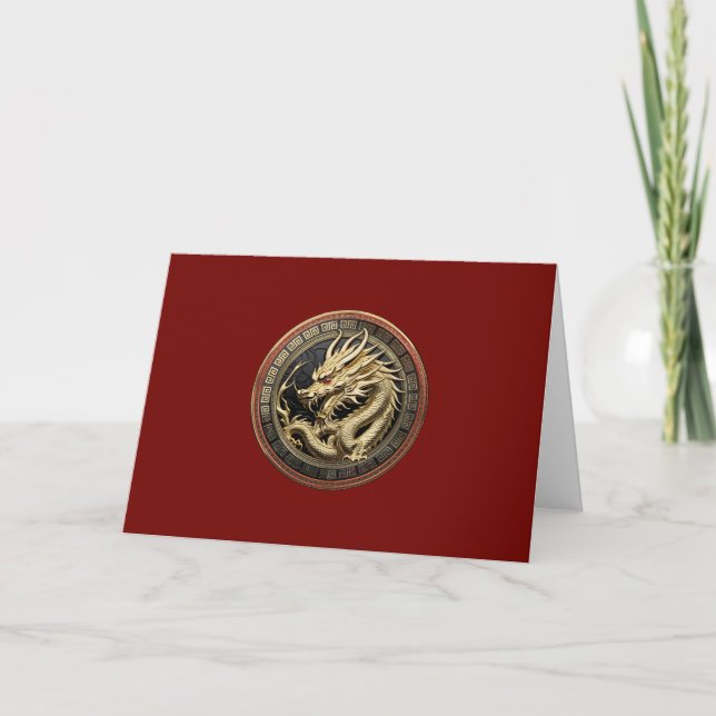Guld Helig Östra Dragon Medallion Red Velvet Tack Kort (Framsida)